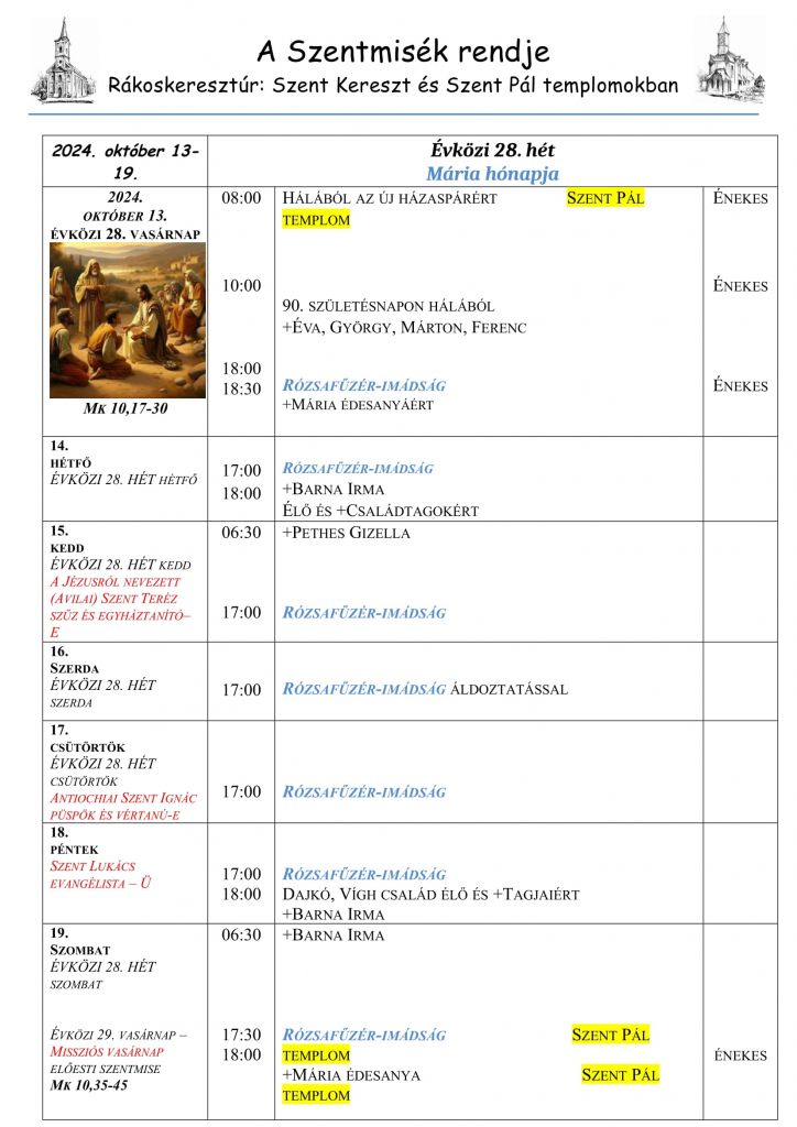 2024 október 13-19 Miserend, hirdetés-1